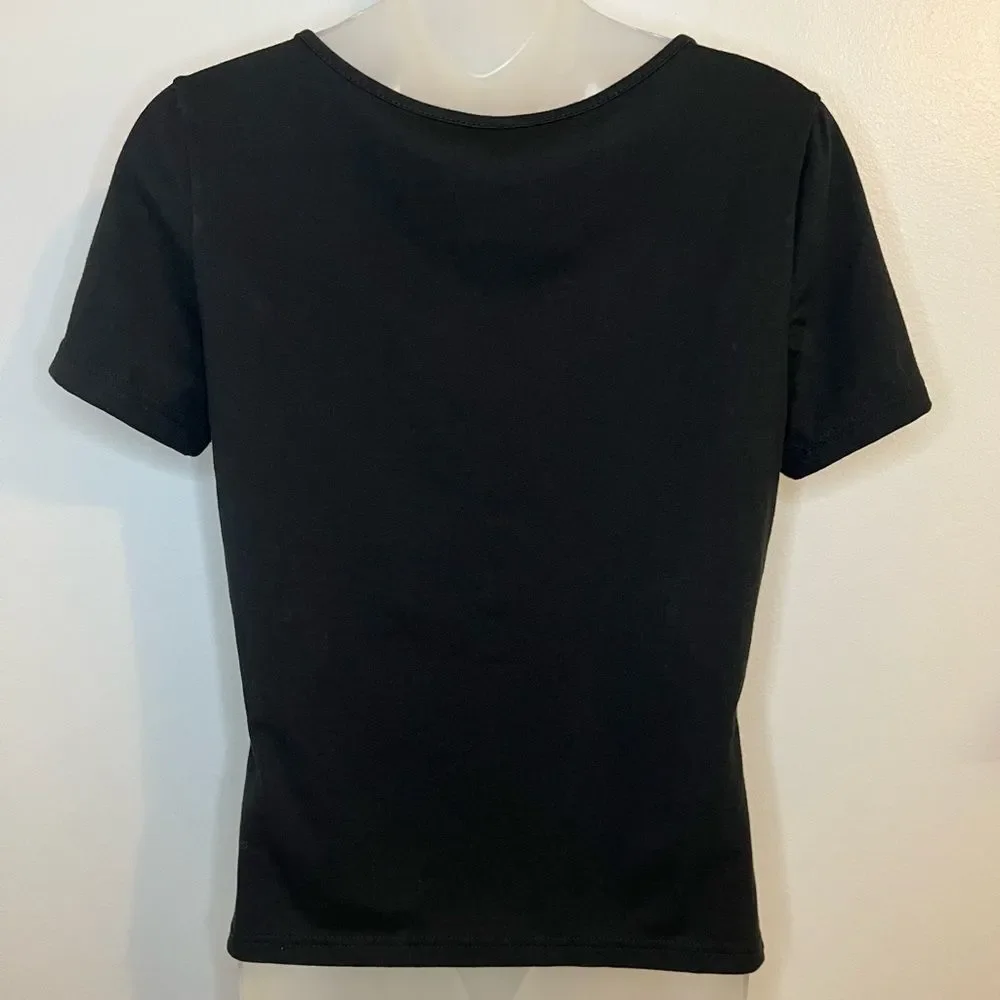 SHEIN Solid Black Notched Collar Tee Size Small